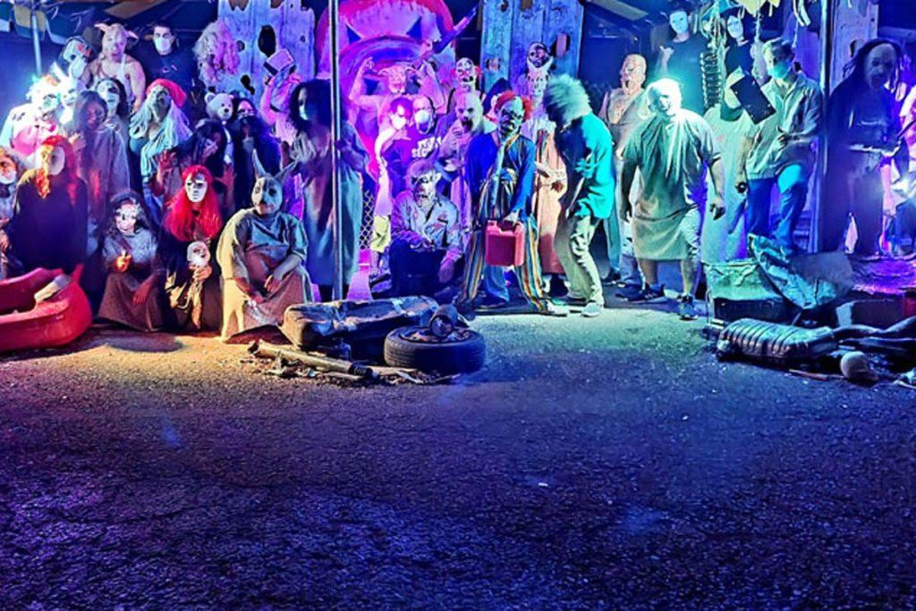 a haunted house with costumed characters portraying a haunted house during the appocalpyse